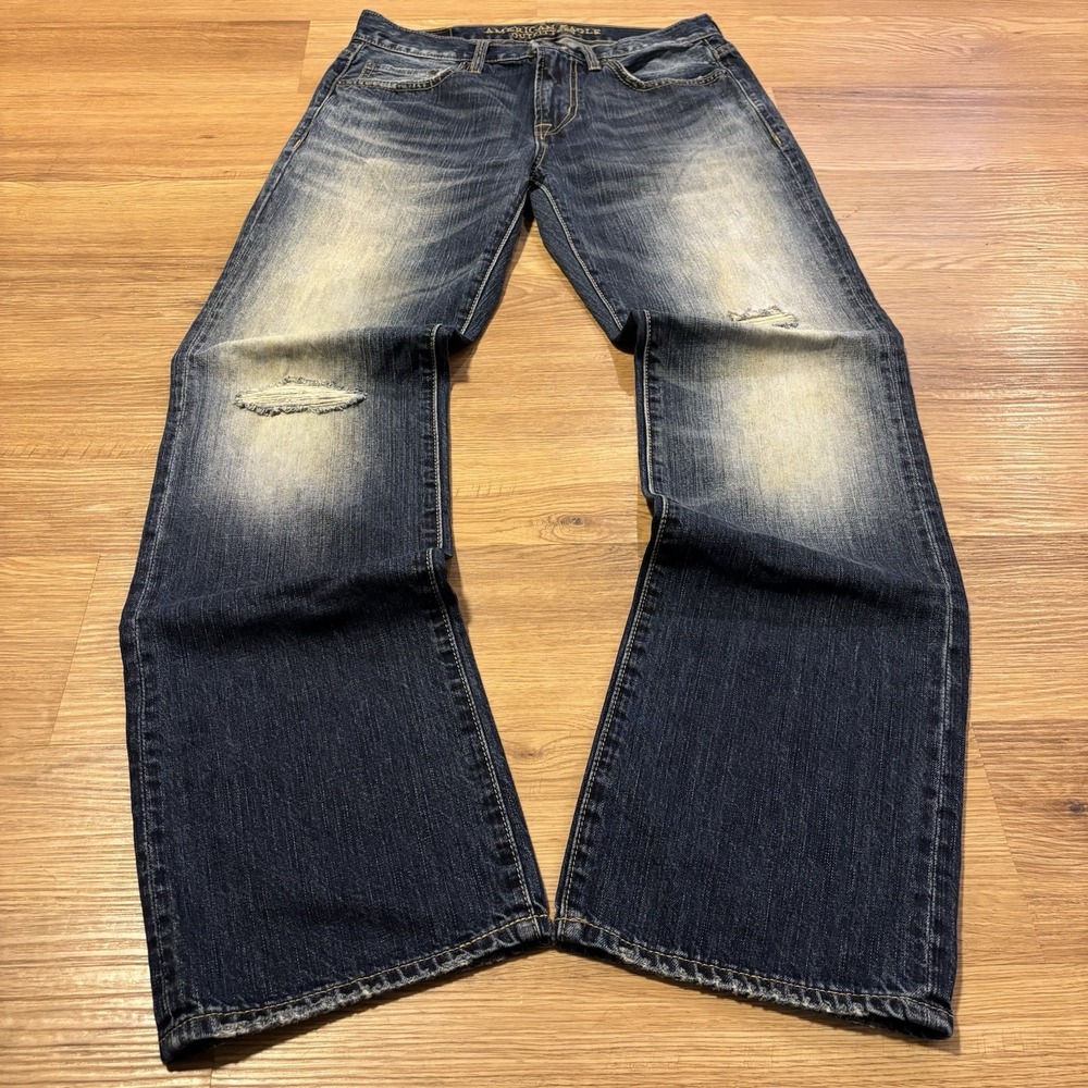 American Eagle Jeans Mens 30x34 Original Bootcut Dark Wash Cotton Crazy Fade